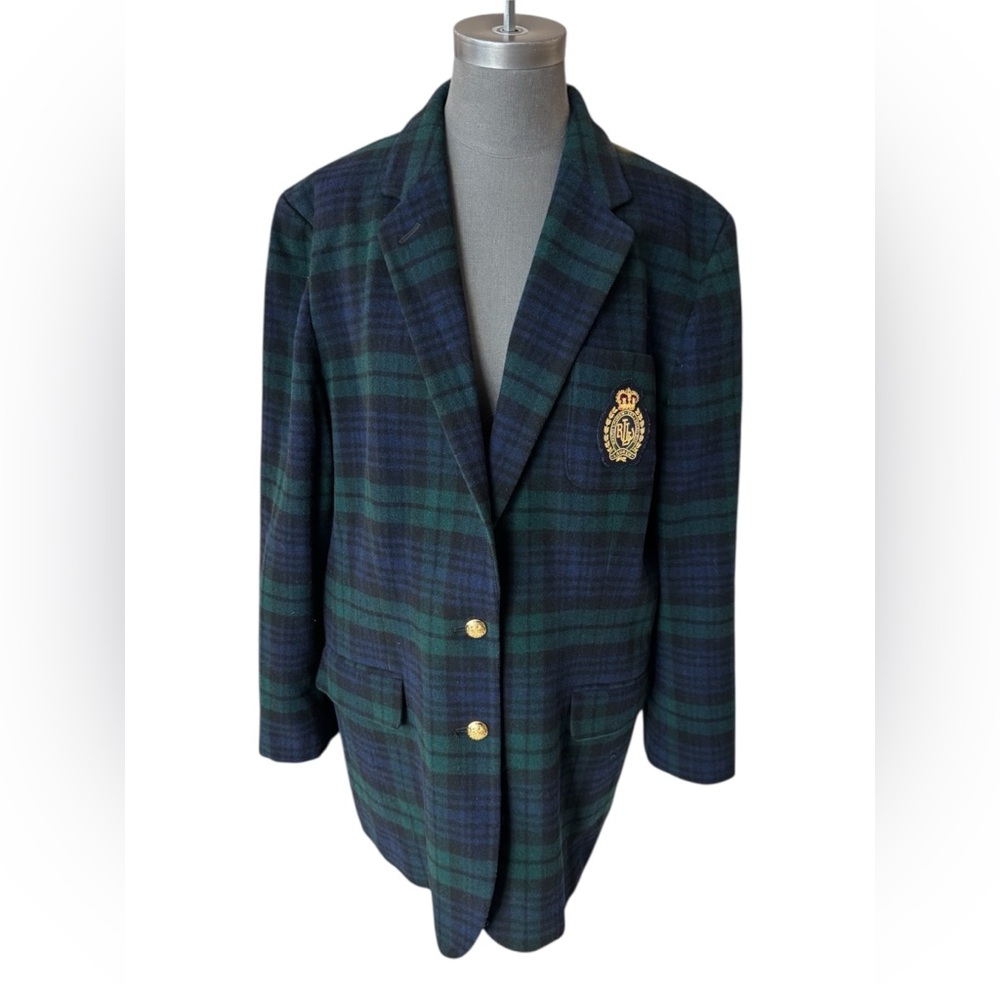Lauren Ralph Lauren Blackwatch Plaid Wool Cashmere Blazer 18W Equestrian Jacket - Picture 3 of 15